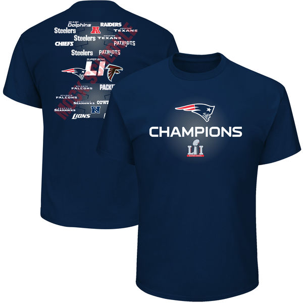 New England Patriots Majestic Super Bowl LI Champions Strength of Schedule T-Shirt - Navy
